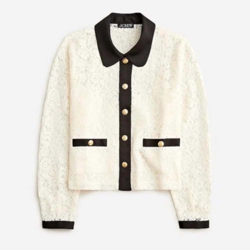 ✨🤍 J.Crew Ivory Lace &‎ Satin Trim Statement Jacket XL 🤍✨